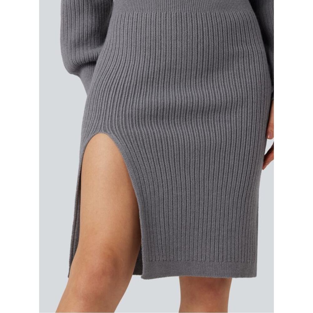 NWOT Halara V-neck Batwing Long Sleeve Split Bodycon Midi Sweater Dres - Picture 6 of 11